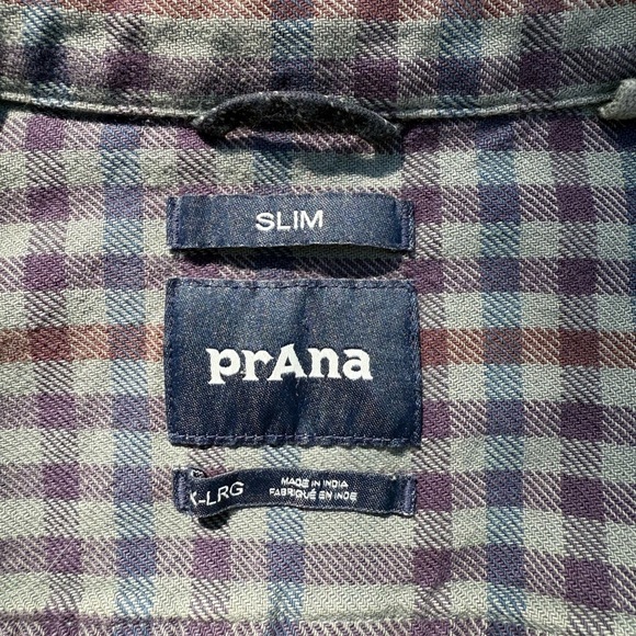 prAna XL Slim Fit Flannel Shirt Gray Purple Blue Plaid – Soft & Sustainable - Picture 2 of 6